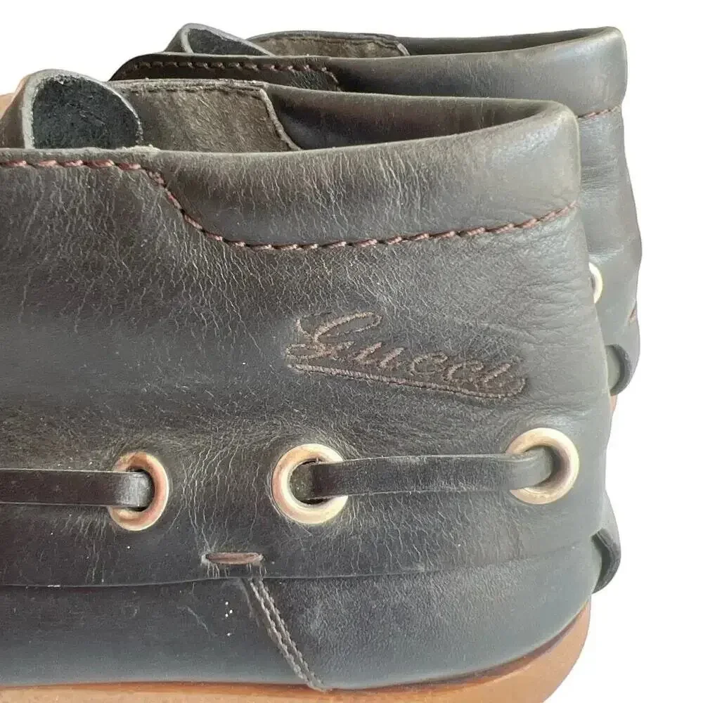 Vintage Gucci Men's Black Leather High Top Boat Shoes Moc Toe 41 Italy